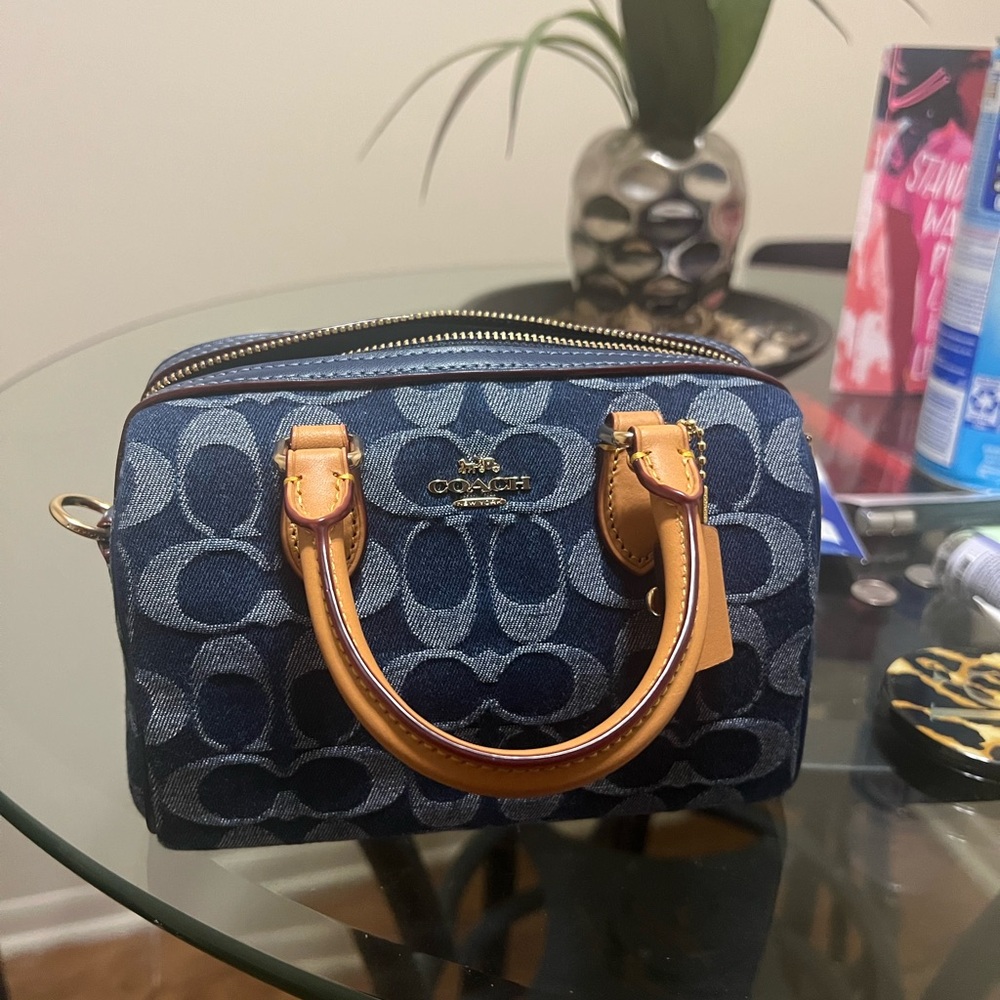 coach denim rowan mini